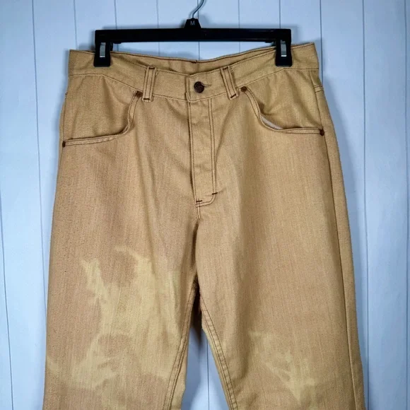 VTG 70s Put On Shop Sears Tan Tie Dye Jeans Retro Hipster Hippie Pants 31x30